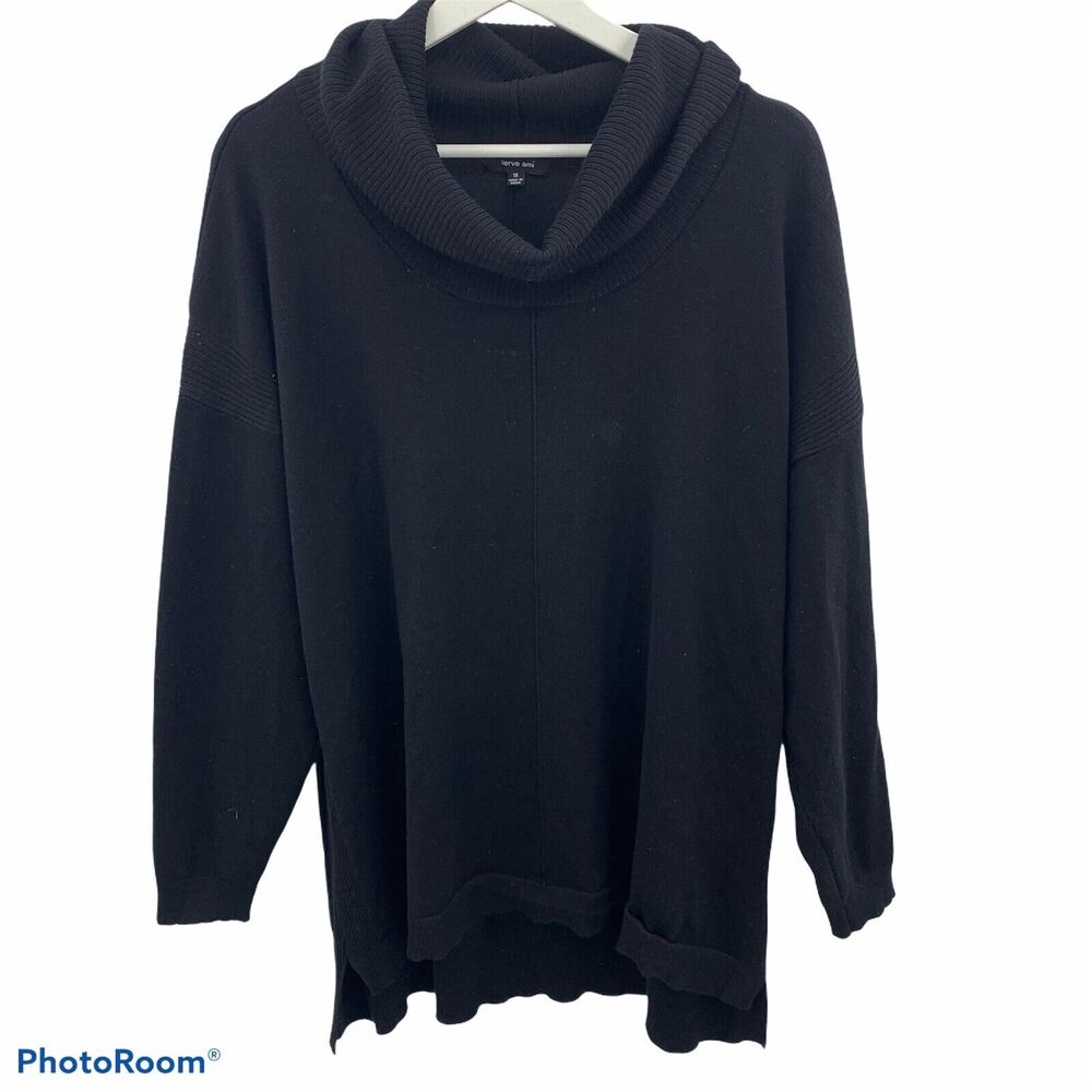 Verve Ami Plus Sz 1X Sweater Cowl Neck Tunic Black High Low Long Sleeve Stretch